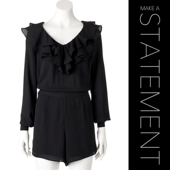 Jennifer Lopez Pants - Black Ruffle Front V Neck Romper